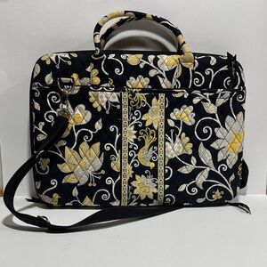 Vera Bradley Black and Yellow Floral Quilted Hard Case Laptop Bag